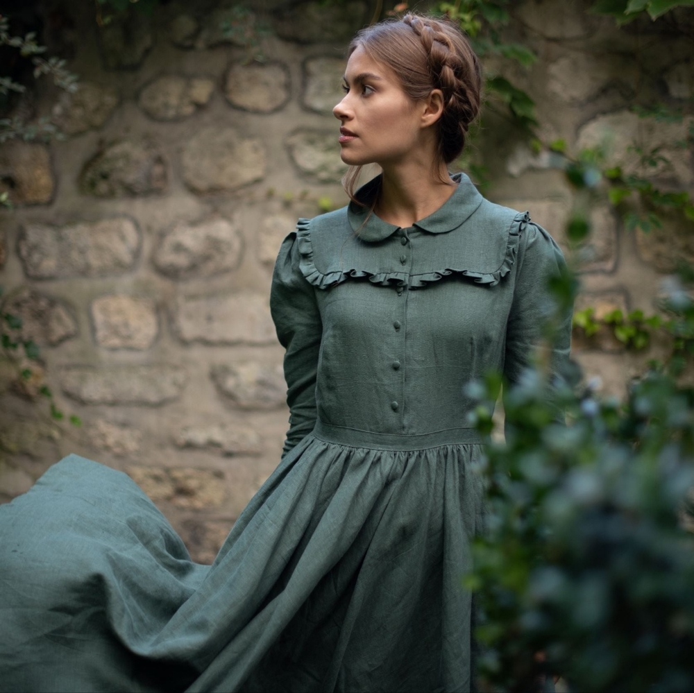 Little Women Atelier Amy Dress, in Moss Green, M/L